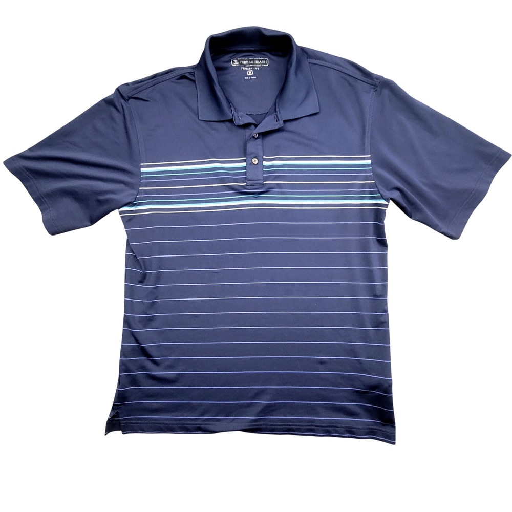 Pebble Beach Mens Performance Golf Polo Shirt Navy Blue Striped Size‎ M Medium